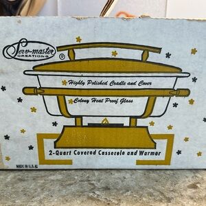 Vintage Serv-Master Anchor Hocking Fire King 2-quart casserole dish & warmer